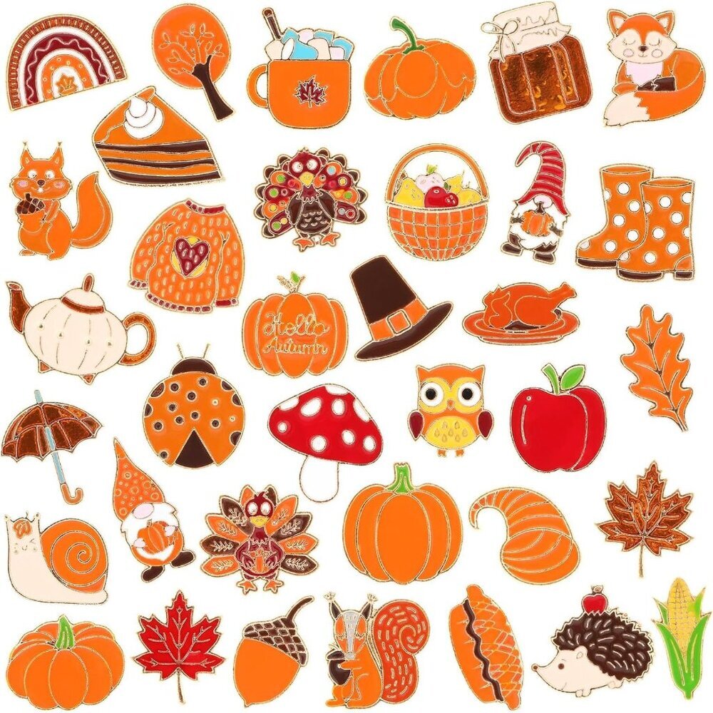 36 PCS Fall Enamel Brooch Pins Thanksgiving Pumpkin Turkey Lapel Pins Fall Brooc